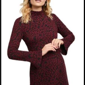 Anthropologie Women's Mock Neck Red Floral Bell Sleeve Sweater Dress (S)